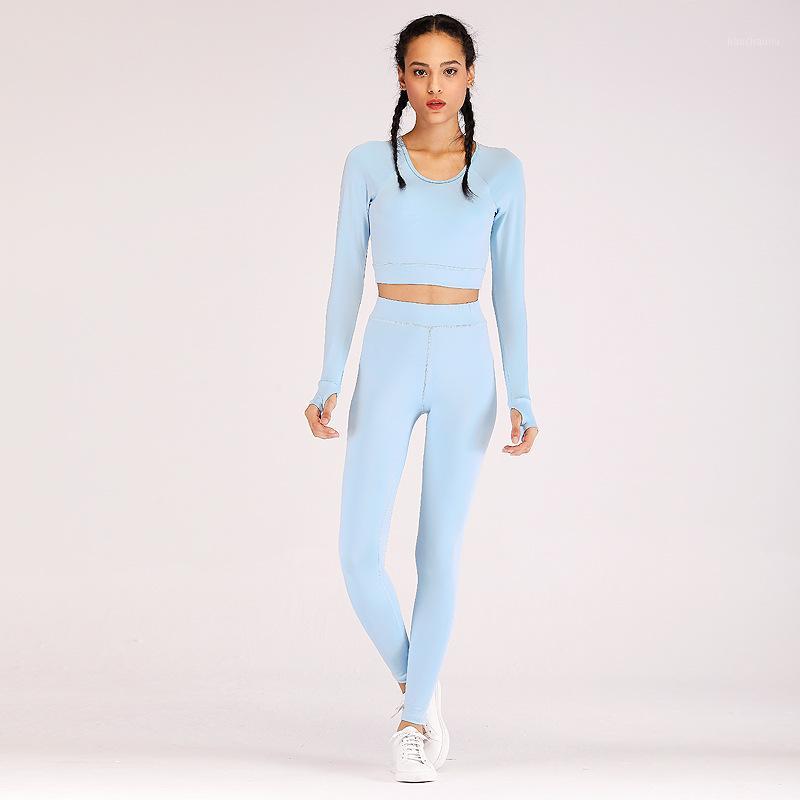 

Yoga Set Long Sleeve Running Fitness Top Seamless Sport Suit High Waist Push up leggings Tracksuit Workout Clothing 2Pieces Suit1, Brown