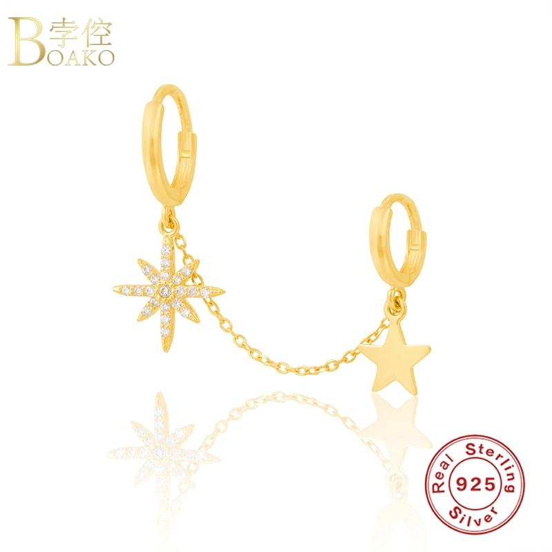 

BOAKO 1PCS Crystal CZ Earring 925 Sterling Silver Earrings For Women Pendiente Piercing Ohrringe Hoop Earing Luxury Fine Jewelry