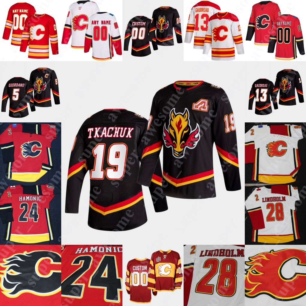 

Calgary Flames Jersey Oliver Kylington Christopher Tanev Dominik Simon Joakim Nordstrom Nikita Nesterov Jacob Markstrom Josh Leivo Domingue, Black 01-03