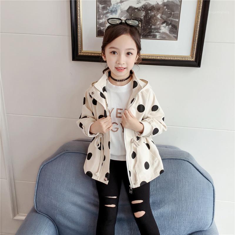 

Polka Dot Hoodie Trench for 3-9Y Girls Drawstring Hoodie Windbreaker Jacket Windproof Overcoat Autumn Winter Overwear1, Beige
