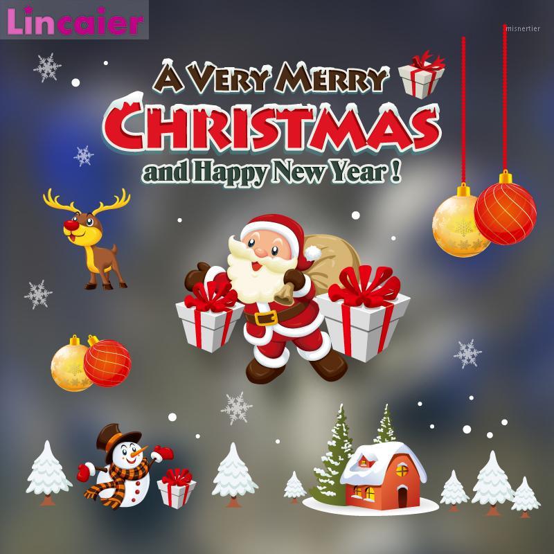 

Christmas Window Sticker 2019 Merry Christmas Decorations for Home DIY 2020 Happy New Year Santa Claus Snowman Tree Ornaments1