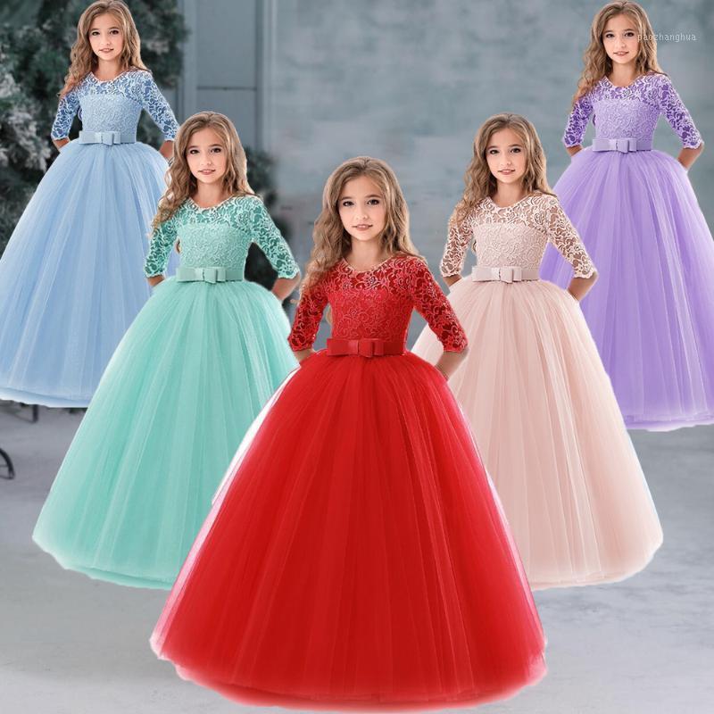 

Girls Long Sleeve Red Dress For Kids Merry Wedding Vestidos Lace Embroidery Dress Teenager Girl Party Evening Formal1, Yellow 2