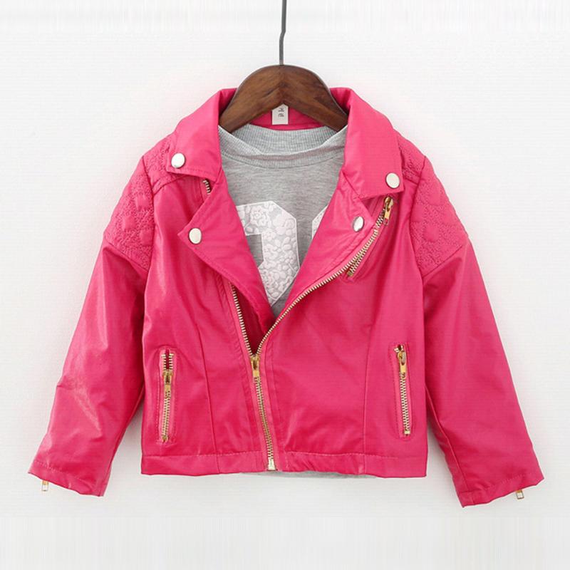 

Autumn Winter Girl Boy Kids Baby Outwear Leather Coat Short Jacket Clothes Faux Leather Solid Long Sleeve Baby Girl Jacket, Watermelon red