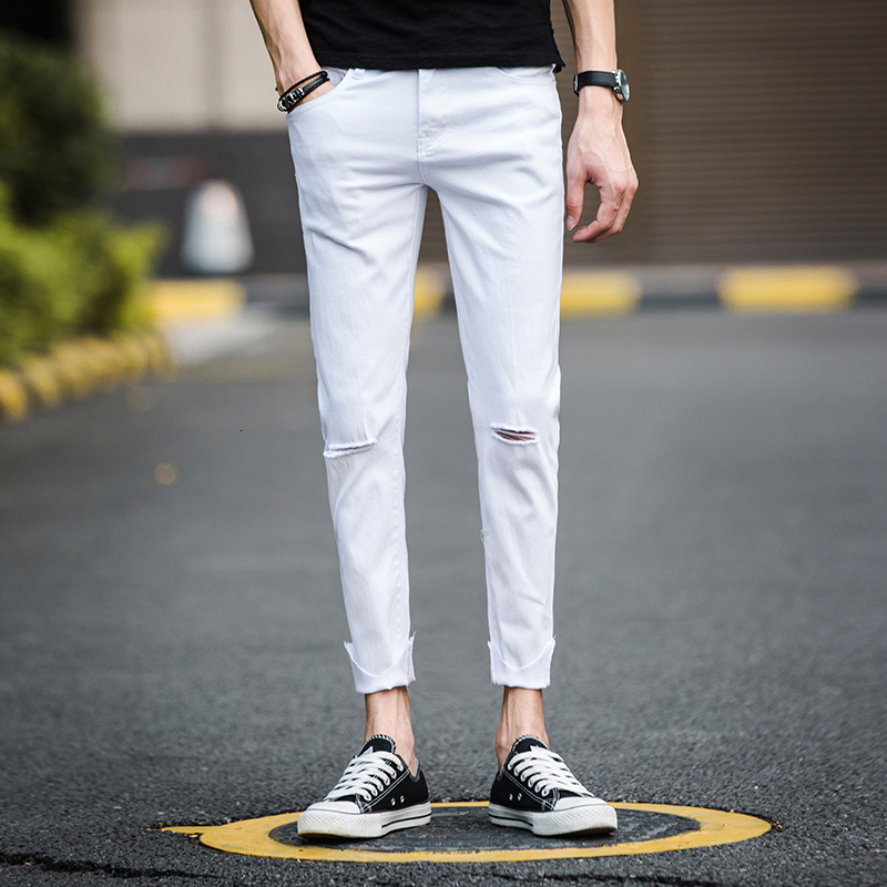 

2021 New Quality Arrival Elastic Jeans, Male Ankle Length Pants, Black and White Skinny Jeans Size 28-36 E77A