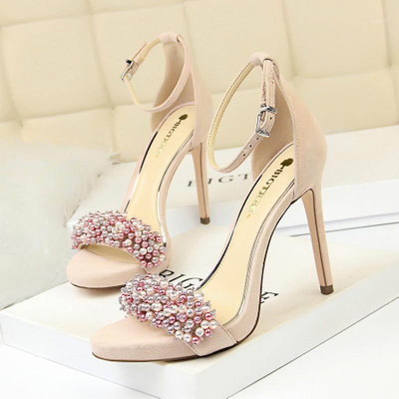 

Platform pumps 2021 Sexy party shoes slim heel ultra high heel waterproof platform suede pearl rhinestone strappy sandals1, Black