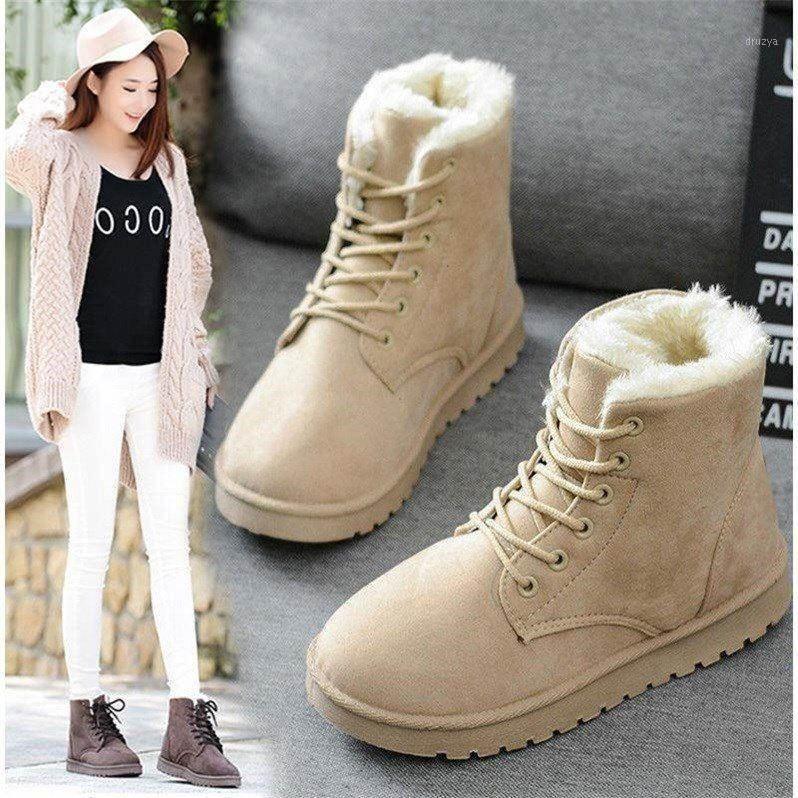

winter plus velvet padded snow cotton short boots, women's shoes, flat heels, students' short-barreled boots1, Beige