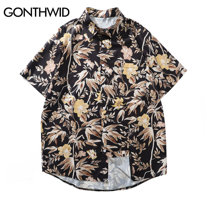 

Flowers Leaf Print Aloha Hawaiian Shirts Summer Casual Holiday Beach Tropical Camp Floral Shirt Men Fashion Tops Male, Kg-1