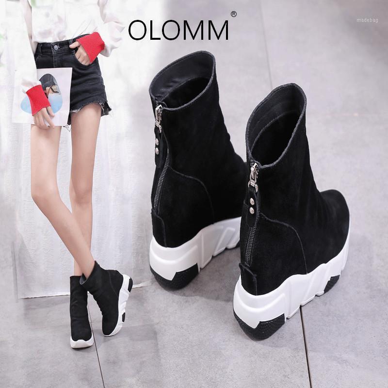 

Leather 2020 New Boots Womens Boots Plus Velvet In The Winter Increased Shoes England Thick Bottom Versatile Zipper1, Black