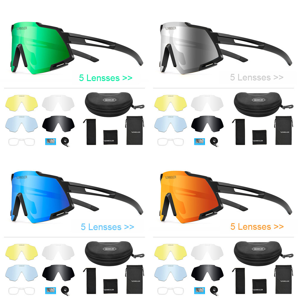 

NEWBOLER 5 Lenses Cycling Glasses Large MTB Road Bike Sunglasses UV400 Polarized Sport Eyewear Running Sun Glasses For Man Women Q1224