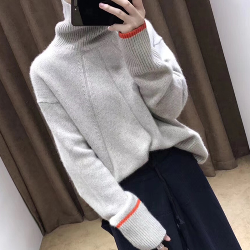 

2021 New Thick Cashmere Turtleneck Sweater Women Autumn Winter Korea Oversized Streetwear Pull Femme Hiver Knitted Pullover Jumper S2sh, Khaki