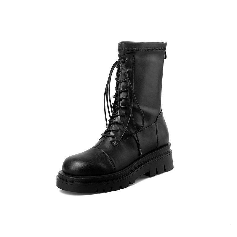 

New 2021 Women Mid-calf Motorcycle Shoes Woman Cross Tied Night Club Working Chunky Heels Boots Size 41 42 43 9rha, Brown