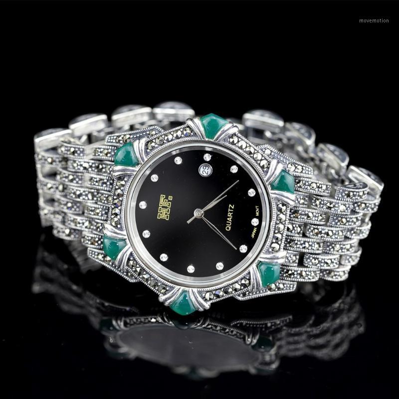 

BOCAI S925 sterling silver watch bracelet for men and women 2020 new 925 silver jewelry Thai women's Bracelet Watch1, Black 17.5cm