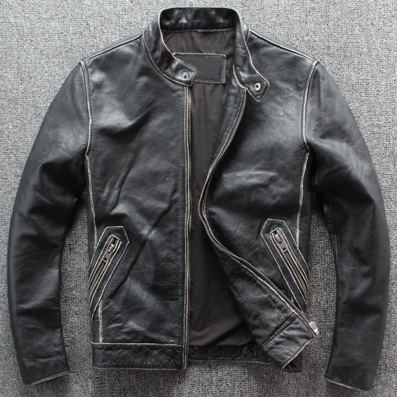 

Japanese Vintage Top Layer Cowhide Leather Jacket Coat Old Fashion Streetwear Cow Leather Flight Jacket European Clothing A821, Cow leather black
