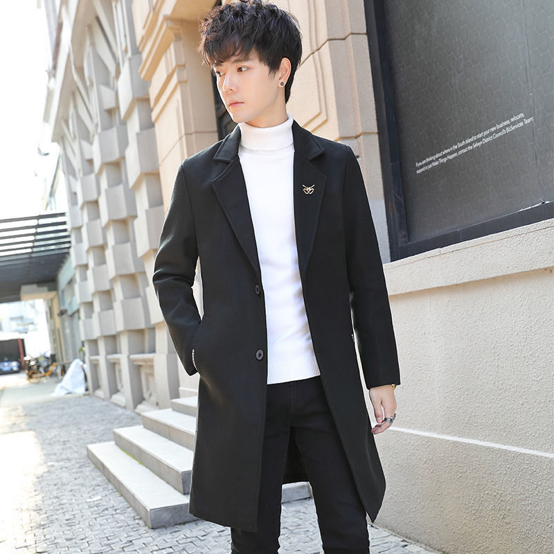 

New Autumn 2021 and Winter of Male Wool Thin Coat Average Length Jacket Free Manteau Homme 3X17, Black