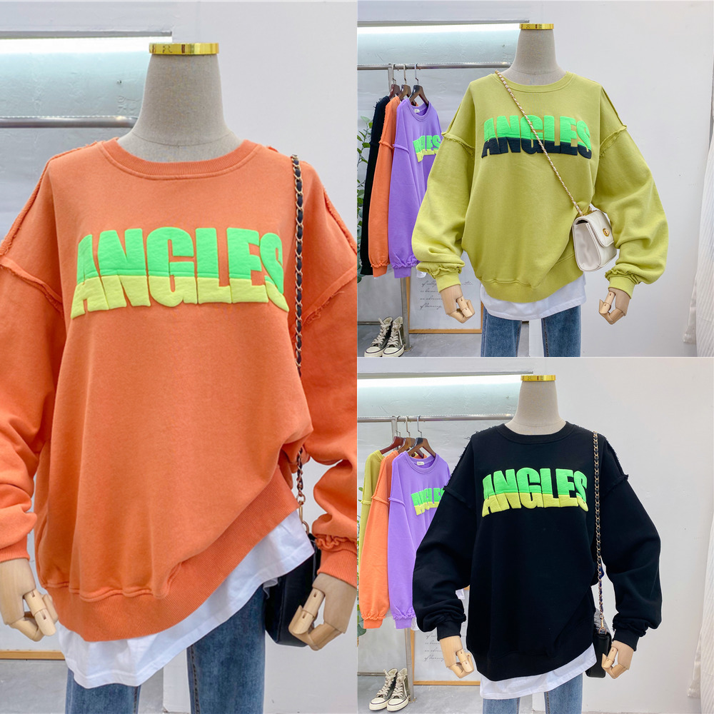 

Coats Korean Kpop Oversize Cotton Sweatshirts Women Letter Printed Pullover Female Patchwork Streetwear Sweats Top Plus Size, Black