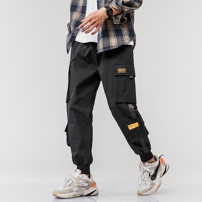 

Hip Hop Joggers Cargo Pants for Men Pocket Track Pants Male Trousers Sweatpants Streetwear 2020 New Ribbons Casual, Grey