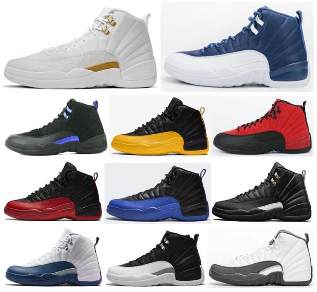 

Mens New 12 Stone Blue University Gold Dark Concord Reverse Flu Game OVO White Basketball Shoes 12s Playoff French Blue Sneakers, Stone blue/indigo