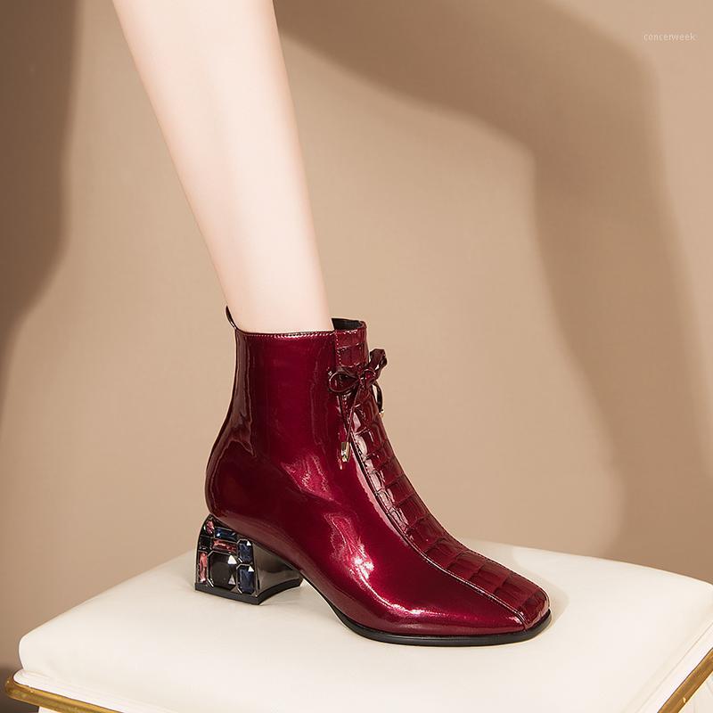 

Fashion Women's Ankle Boots bowties Decoration square Toe high Heels Shoes Woman 2020 Autumn Winter Wedding Boots1, Black