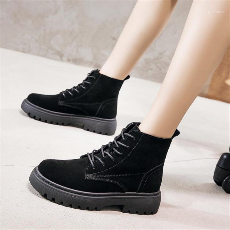 

Smile Circle Ankle Boots Suede Leather women Flat platform Short Boots Ladies shoes fashion Autumn winter1, Black