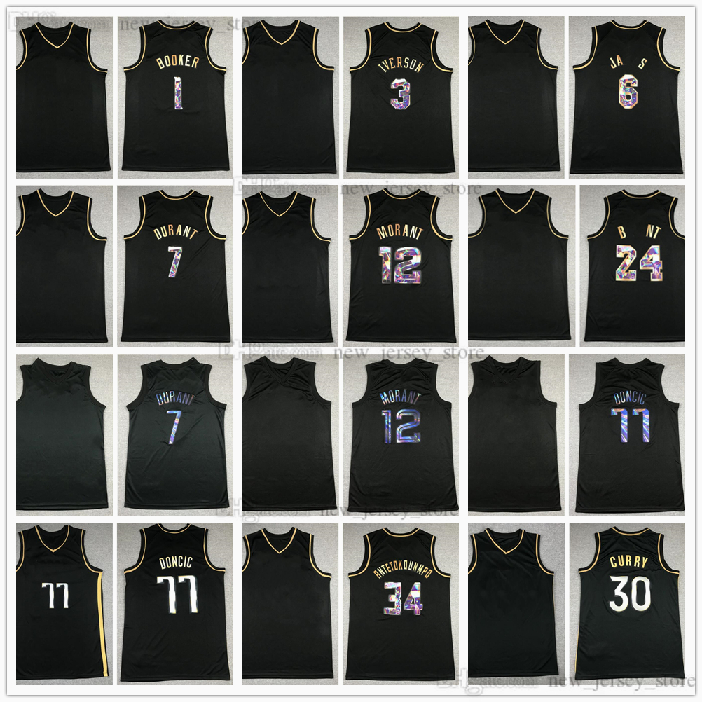 

2022 New Black Gold Rainbow 75th Patch Basketball Jerseys Stitched 3 Allen 1 Booker Iverson 7 Kevin 34 Antetokounmpo Durant 12 Ja James Morant Irving 30 Curry 77 Doncic, (with team logo)