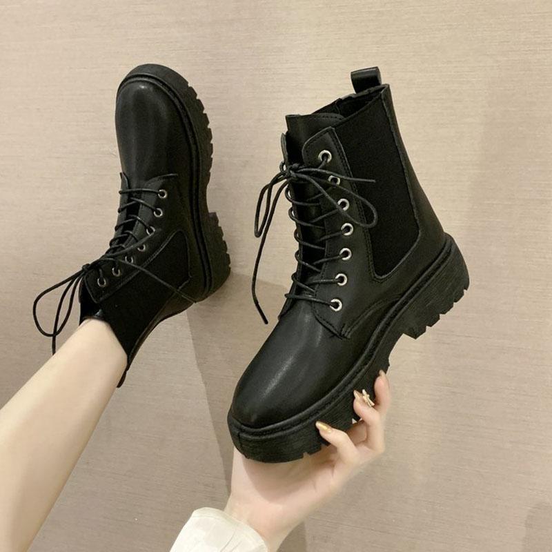 

Black PU Leather Ankle Boots Women Autumn Winter Round Toe Lace Up Short Boots Fashion Casual Platform Shoes For Women Shoes, Cxin9133