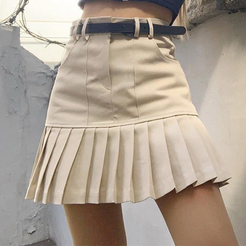 

Khaki Pleated Short Skirts Womens Casual High Waisted Mini Skirt Ladies Preppy Style Korean Fashion Short Skirt 2021 Streetwear