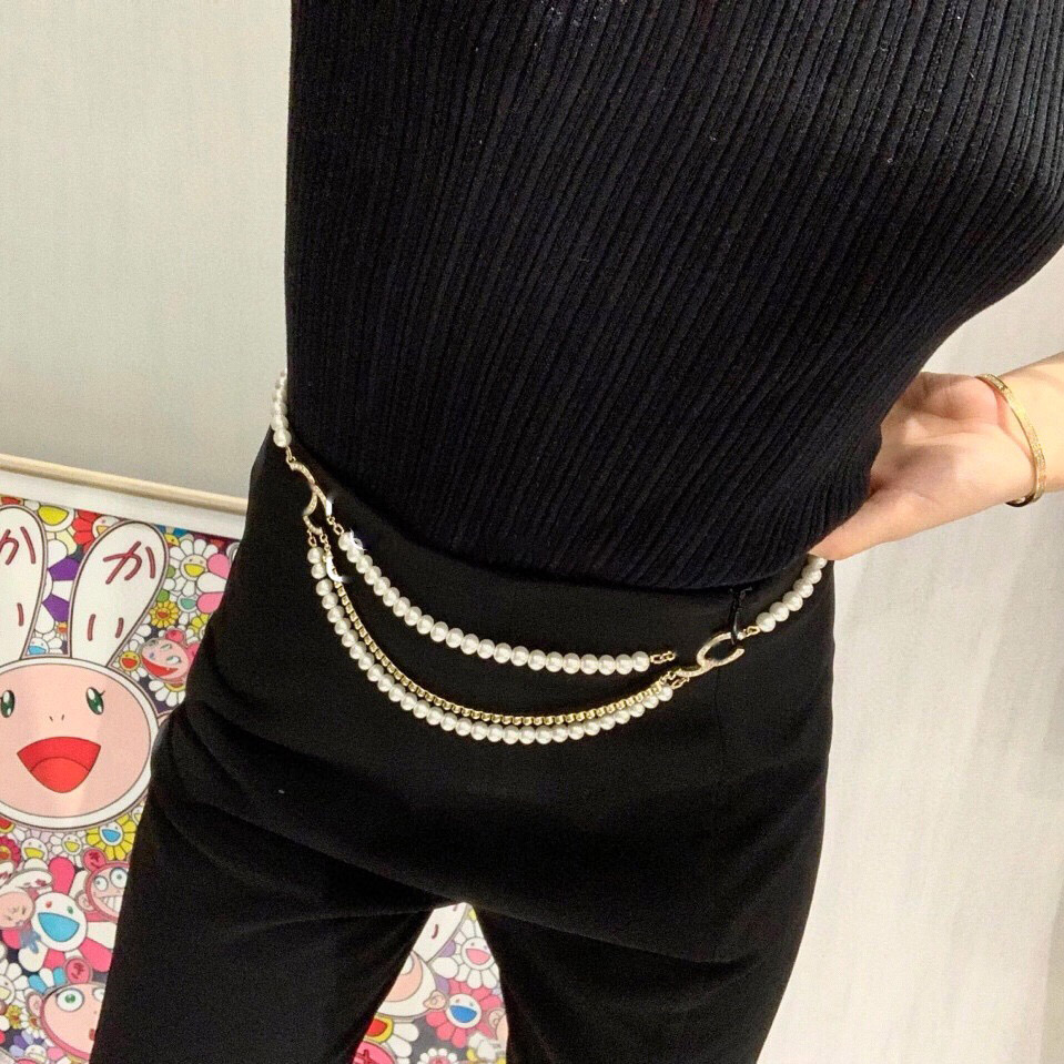 

2022 Top quality charm waist belt with nature shell pearl beads hollow design for women wedding jewelry gifts thress layers Have box stamp PS4264