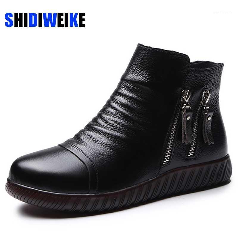 

women's shoes leather boots women's fashion winter boots flat shoes non-slip warm thick-soled women Double zipper1, Purple spring