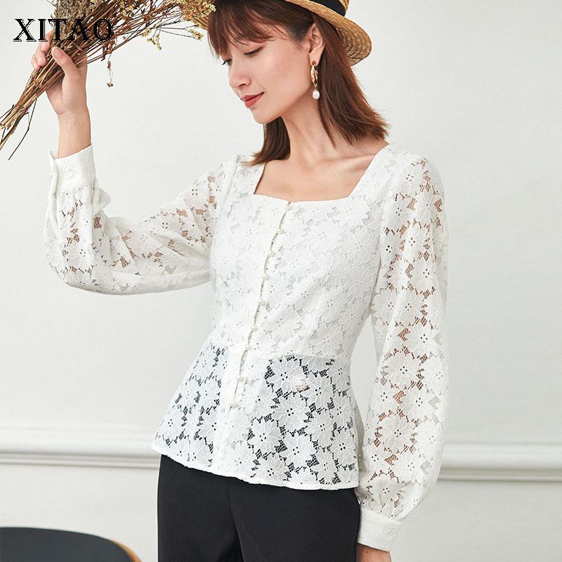 

XITAO Lace Blouse Fashion New Women Full Sleeve 2020 Autumn Single Breast Hollow Out Small Fresh Minority Loose Shirt DZL2155, Purple dzl2155
