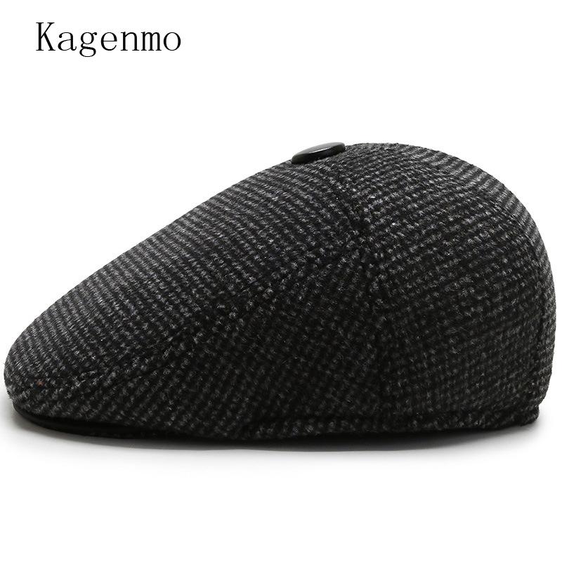 

Berets Kagenmo Men Winter Lock Warm Outdoor Ear Protection Windproof Short Brim Hat Thick Woolen Cap, Black