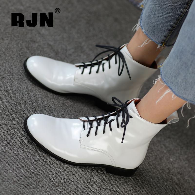 

RJN Stylish Lace-up Ankle Boots High Quality Genuine Leather Round Toe Low-heel Women Shoes Rubber Outsole Anti-skid Boots RO3071, Black