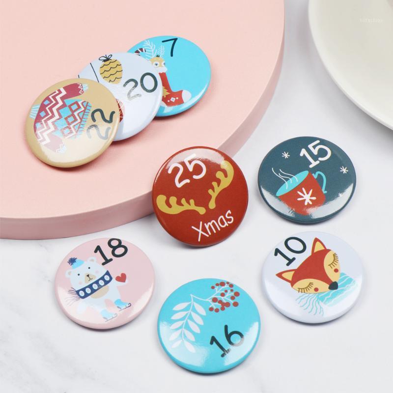 

24pcs Christmas Badges Merry Christmas Advent Calendar Number Badge DIY Gift Metal Labels Xmas Decor Package Label1