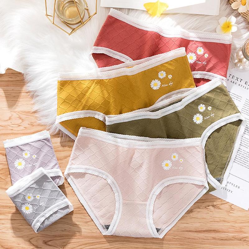 

Women's Underwear Comfortable Seamless Underpants Sexy Marguerite Lace Hem Mid Waist Solid Color Cotton Panties Girls Briefs, Light purple