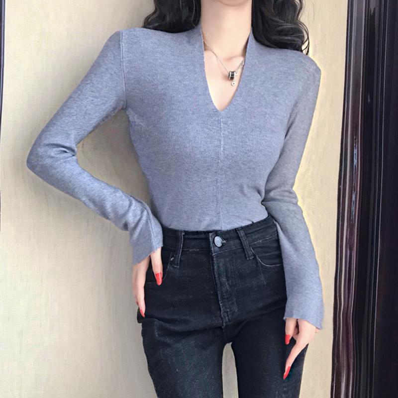 

Women's Sweaters Sweater Female Soft Korean Style Skinny Winter Sexy V-Neck Women Basic Elasticity Pullovers Long Sleeve Pull Femme Top, White;black