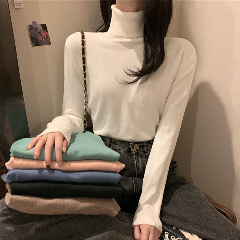 

Women's Sweaters AOSSVIAO Autumn Winter Tops Solid Turn-Down Collar Soft Warm Pullovers Female Thick Turtleneck Knitted High Street Women Sw, White;black