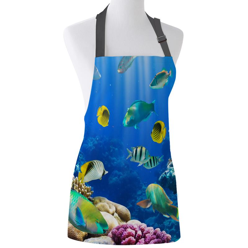 

Underwater World Fish Marine Life Apron Adult Kids Bibs Home Cooking Baking Restaurant Kichen Aprons for Woman Cleaning Apron