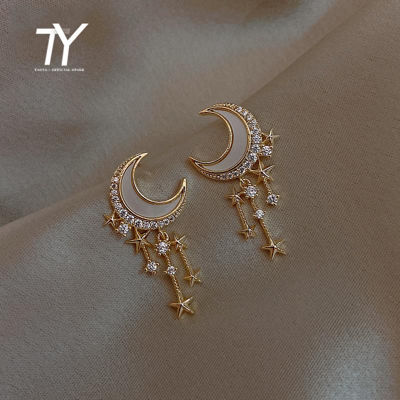 

Dangle & Chandelier High Sense Zircon Classic Star Moon Earrings Korea Elegant Women Jewelry Fashion 2021 Sexy Christmas Party, Silver