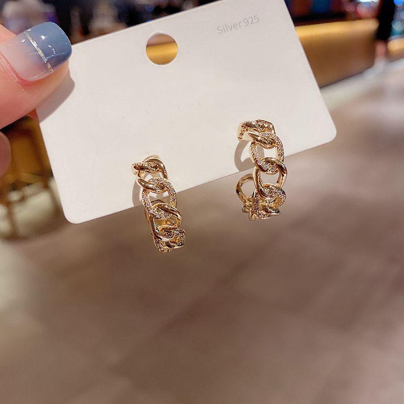 

Exquisite Micro Paved Cubic Zirconia Link Chain Hoop Earrings for Women Gold Color Jewelry
