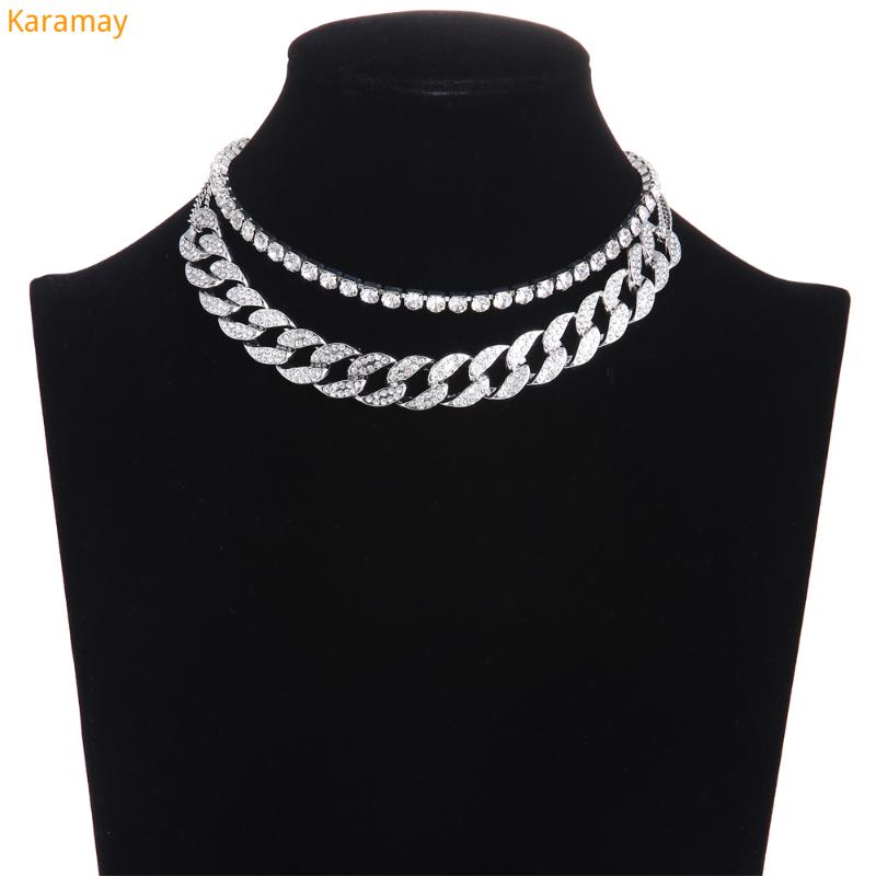 

Chokers Cuban Link Chain Iced Out Rhinestone Choker Women Layered Necklace Set 2021 Sparkly Jewelry Luxury Chocker Jewellery Accessories