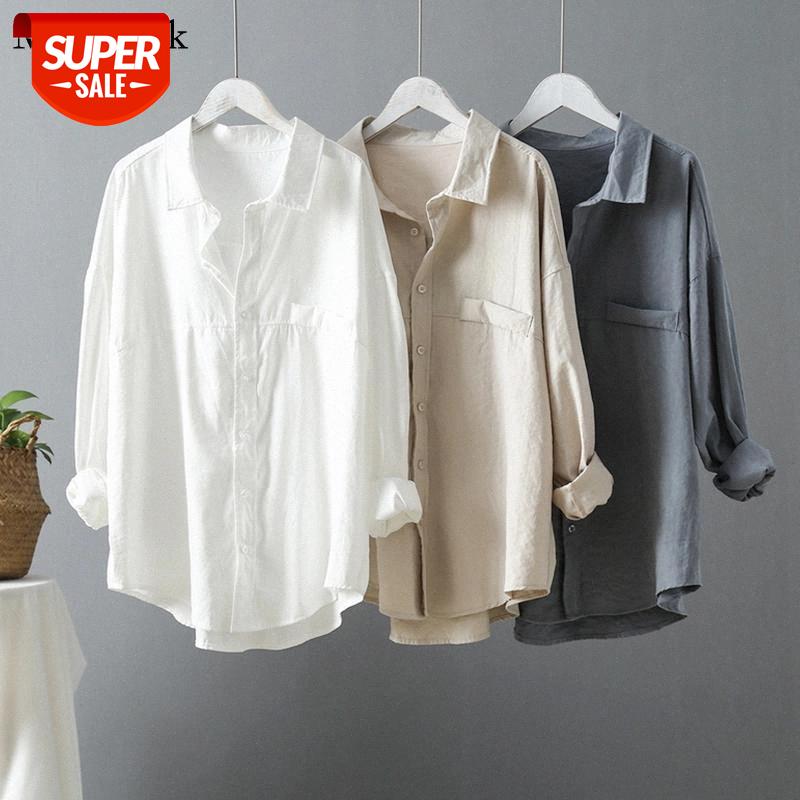 

New Spring Autumn Minimalist Loose White Blouse Women Plus Size Cotton Solid Female Shirts Tops Korean Long Sleeve Blouses 12538 #hl9s