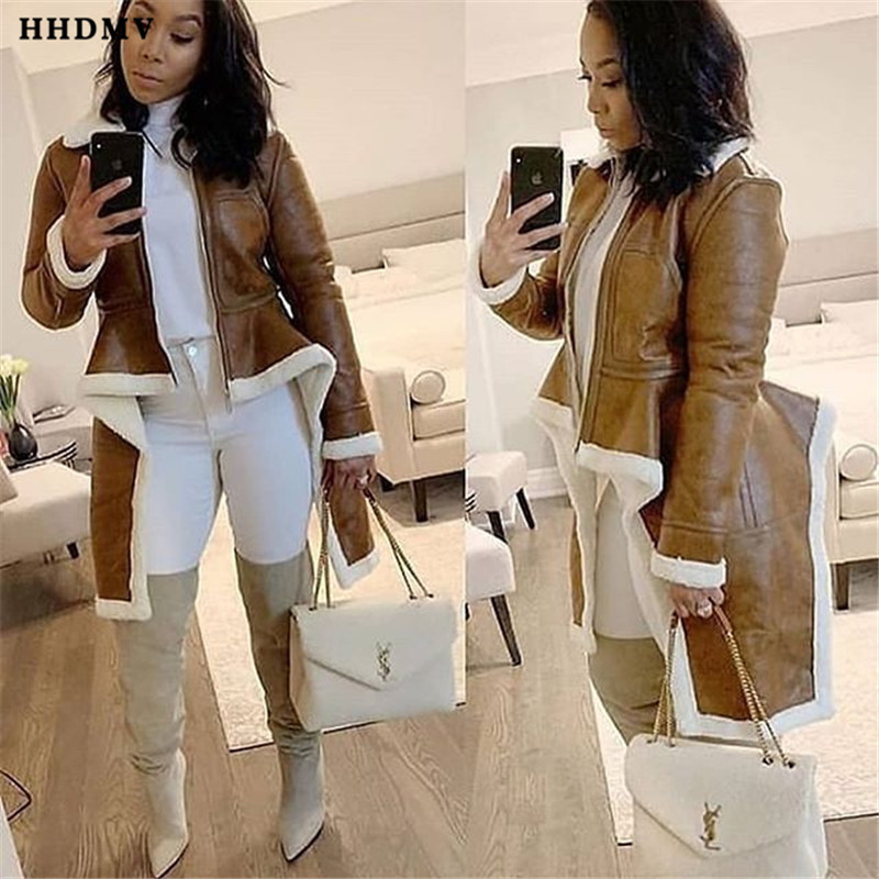 

HHDM New Fashion Winter Sexy Casual Turn-down Collar Coat Thick Warm Flurry Coat High Street Solid lapel 201106, Burgundy