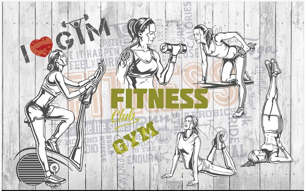 

3d wallpaper custom photo mural Fashion retro silhouette plank tooling fitness club home decor 3d wall murals wallpaper for living room, Non-woven wallpaper