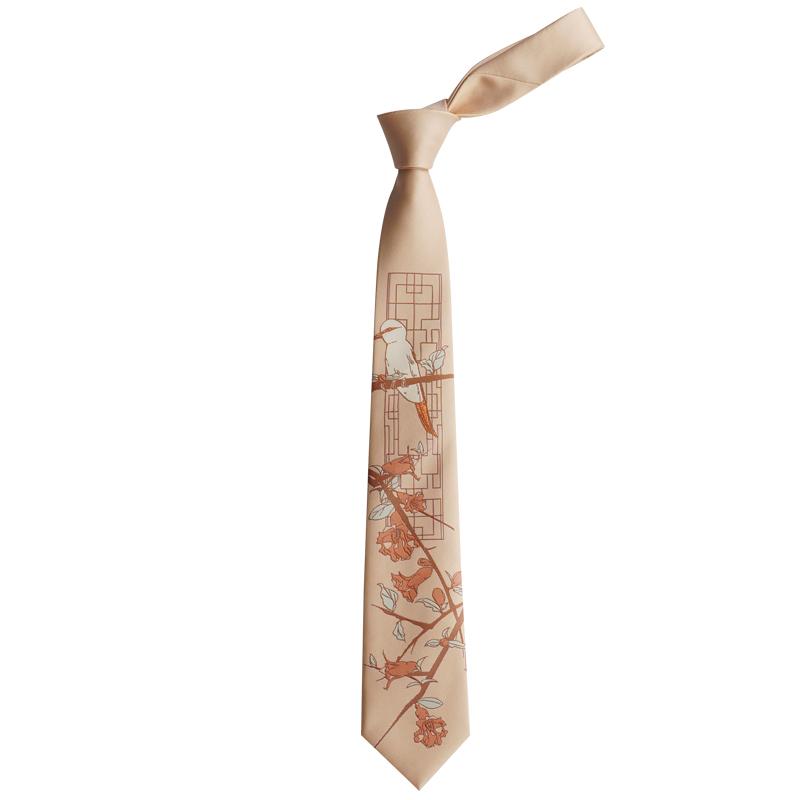 

Free Shipping New Male men's Original design tie gift Chinese necktie Summer Flower bird Bronzing Light Orange Embroidered Tie