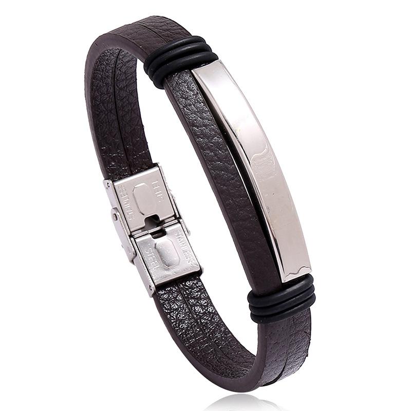 

Charm Bracelets Trend Punk Style Stainless Steel Smooth Leather Bracelet Simple And Versatile Male Female Student Accessories