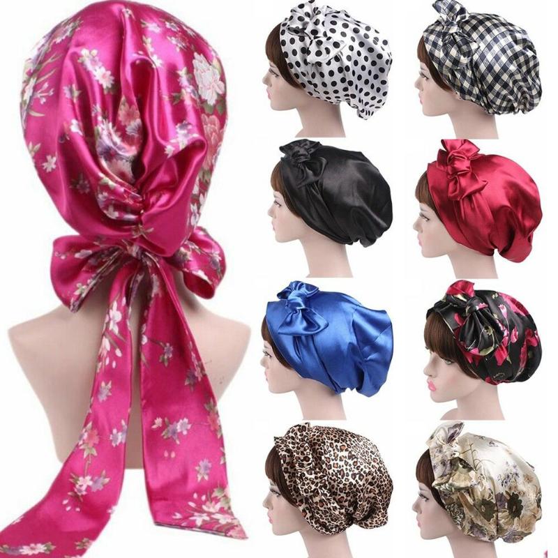 

Women Silk Shower Cap Night Sleep Cap Hair Bonnet Hat Head Cover Satin Turban Headscarf