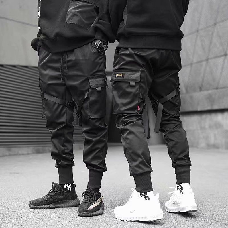 

Cargo pants Men Casual Joggers Pants Solid Male Multi-pocket Trousers New Mens Sportswear Hip Hop Harem Pencil Pants, Black