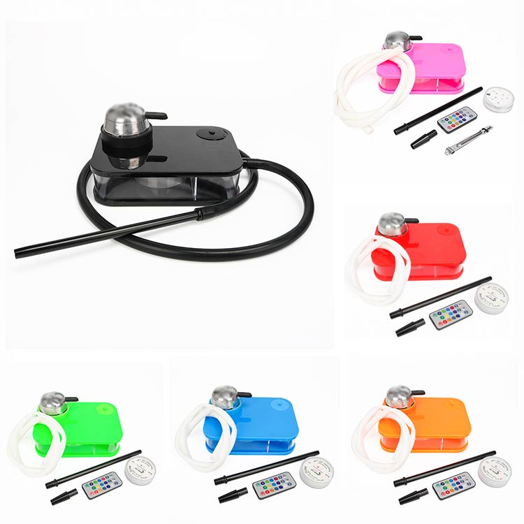

Wholesale Custom LED Hookah Shisha box Colored Smoking Chicha narguile Square Sheesha portable Hookah with led light