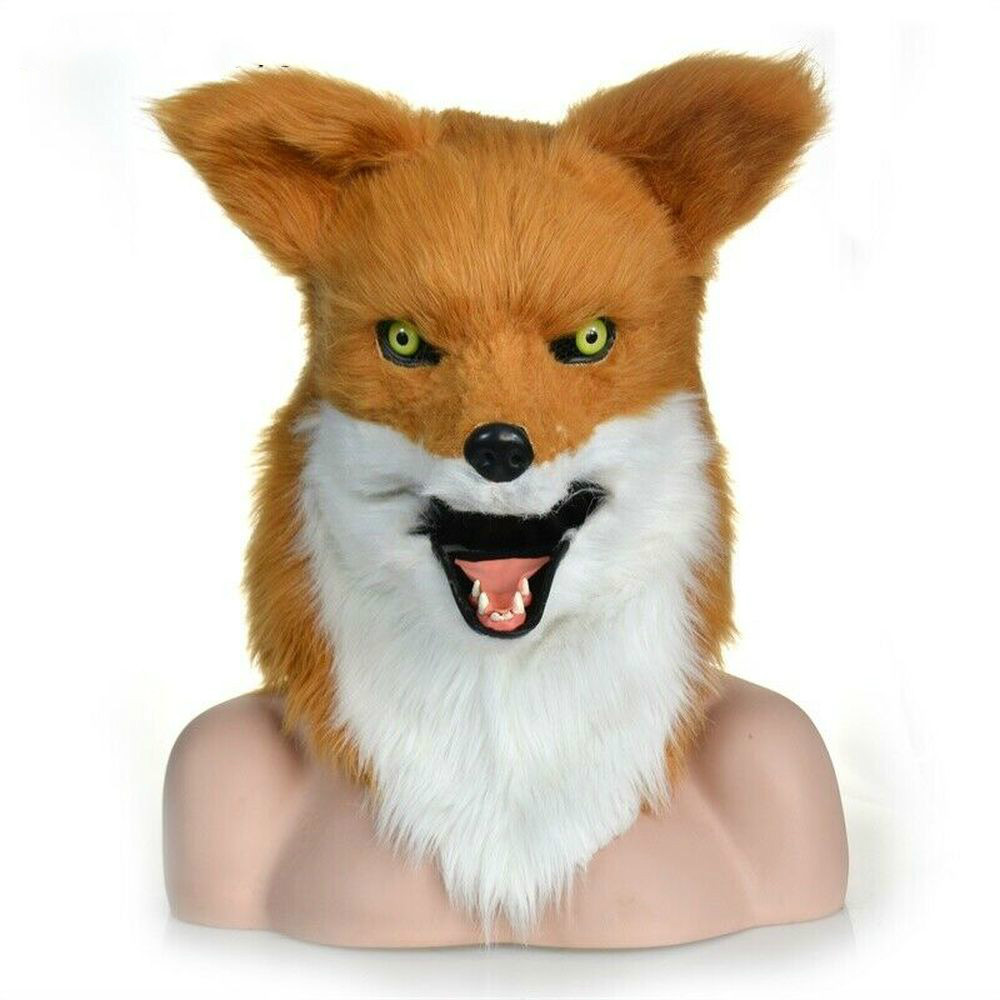 Costumes de mascotte Costume de mascotte de renard jaune blanc peut déplacer la tête de la bouche Costume Halloween tenue adulte