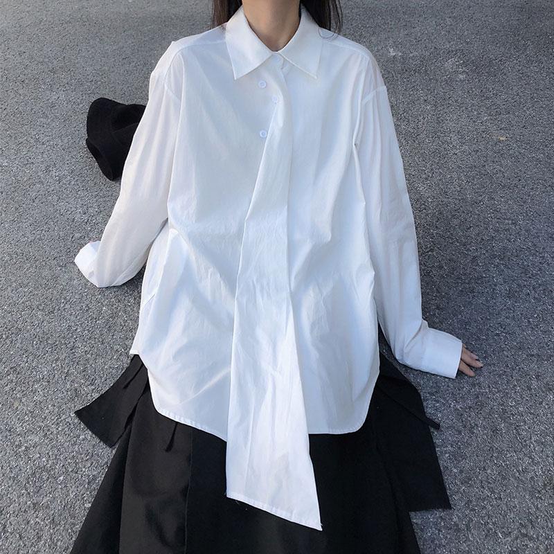 

Women's Shirts Harajuku Ulzzang Japanese 2021 Korean New Chic Niche Design Blouse Female Shirt Loose Irregular Solid White Tops, As pic