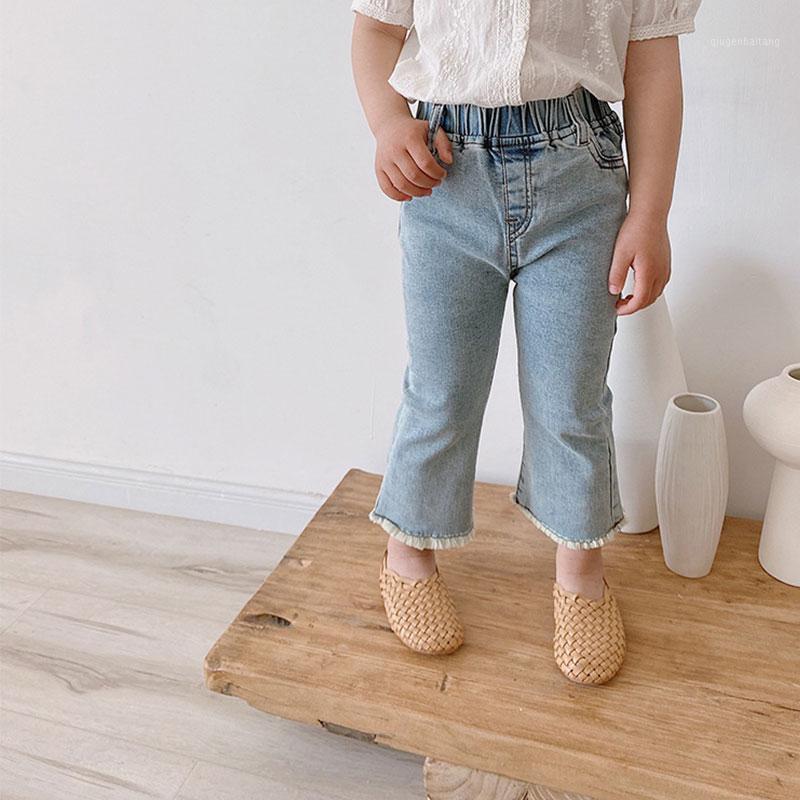 

Spring Summer girls fashion thin denim bell-bottomed pants Korean style baby girl casual flared trousers1, Blue pants